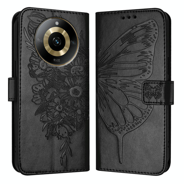 For Realme 11 4G Global Embossed Butterfly Leather Phone Case(Black)