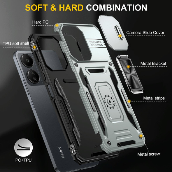 For Xiaomi Poco C65/Redmi 13C Armor PC + TPU Camera Shield Phone Case(Grey)