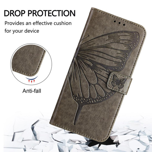 For Sony Xperia 10 VI Embossed Butterfly Leather Phone Case(Grey)