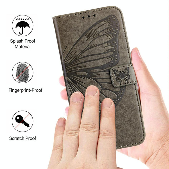 For Infinix Hot 40i Embossed Butterfly Leather Phone Case(Grey)