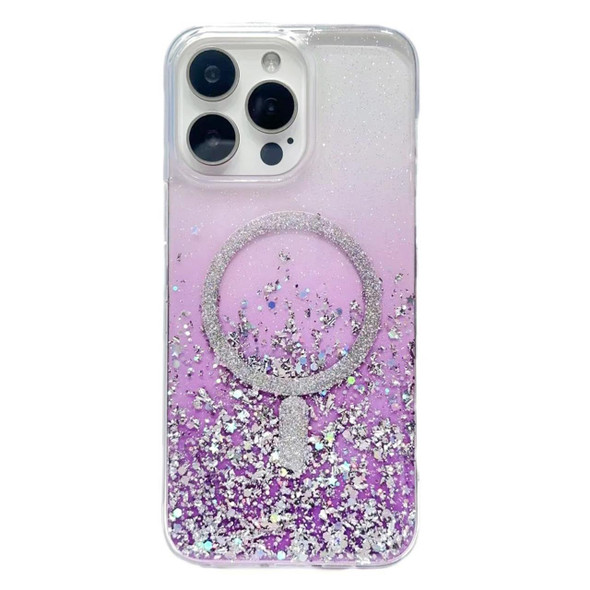 For iPhone 15 Pro Max Gradient Glitter MagSafe PC Hybrid TPU Phone Case(Gradient Purple)