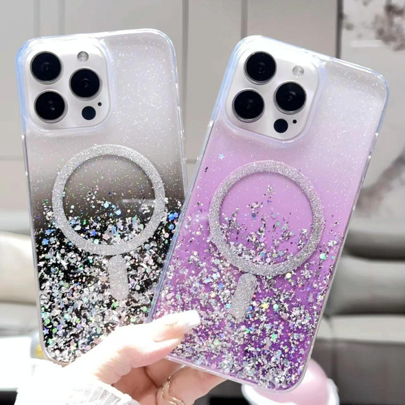 For iPhone 15 Pro Gradient Glitter MagSafe PC Hybrid TPU Phone Case(Gradient Black)