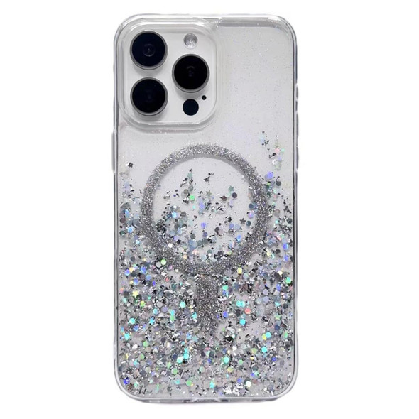 For iPhone 12 Pro Max Gradient Glitter MagSafe PC Hybrid TPU Phone Case(Gradient Silver)