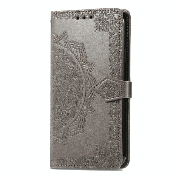 For ZTE Blade A34 Mandala Flower Embossed Leather Phone Case(Gray)