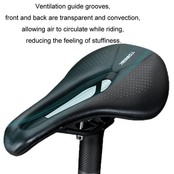 TOSEEK Bicycle Wide Seat Cushion Shock Absorption Comfortable Saddle, Color: Black