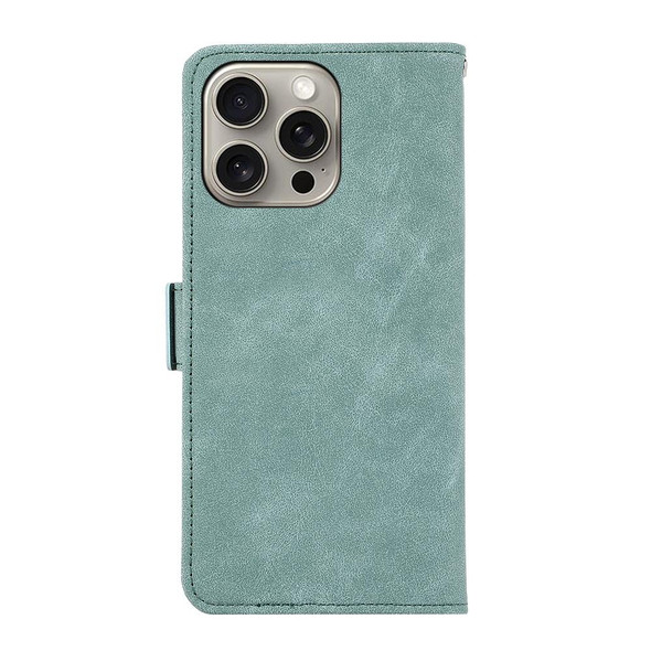 For iPhone 16 Pro ABEEL Frosted Magnetic RFID Leather Phone Case(Cyan)
