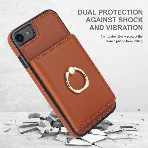 For iPhone SE 2022/SE 2020/6/7/8 RFID Anti-theft Card Ring Holder Phone Case(Brown)