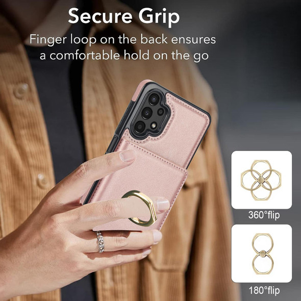 For Samsung Galaxy A13 4G/5G RFID Anti-theft Card Ring Holder Phone Case(Rose Gold)