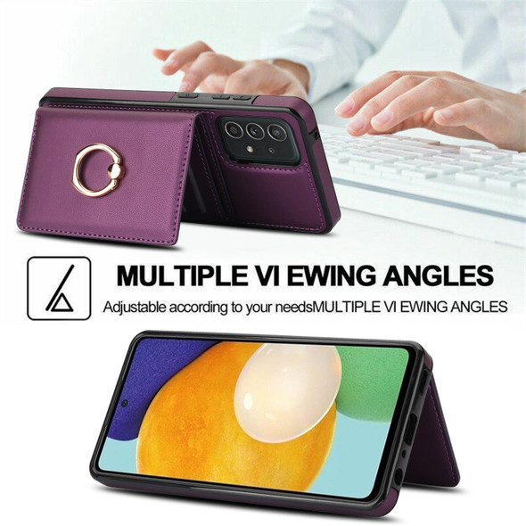 For Samsung Galaxy A52 4G/5G RFID Anti-theft Card Ring Holder Phone Case(Dark Purple)