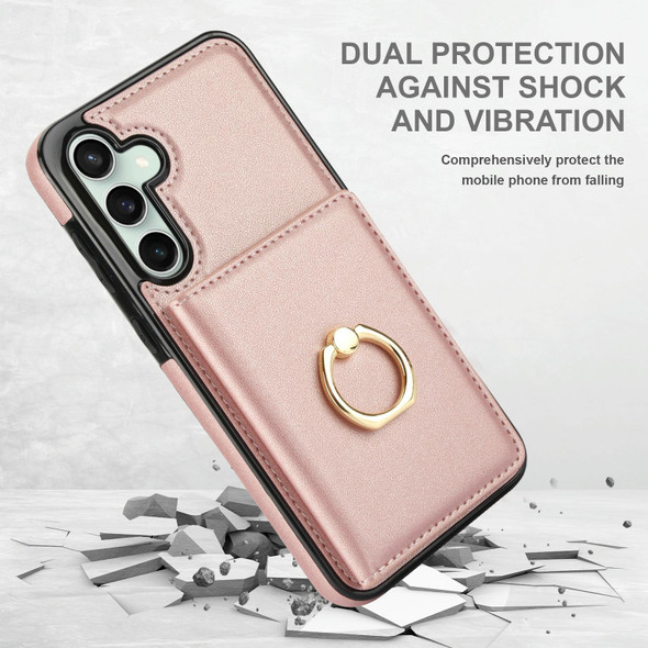 For Samsung Galaxy S23 FE 5G RFID Anti-theft Card Ring Holder Phone Case(Rose Gold)