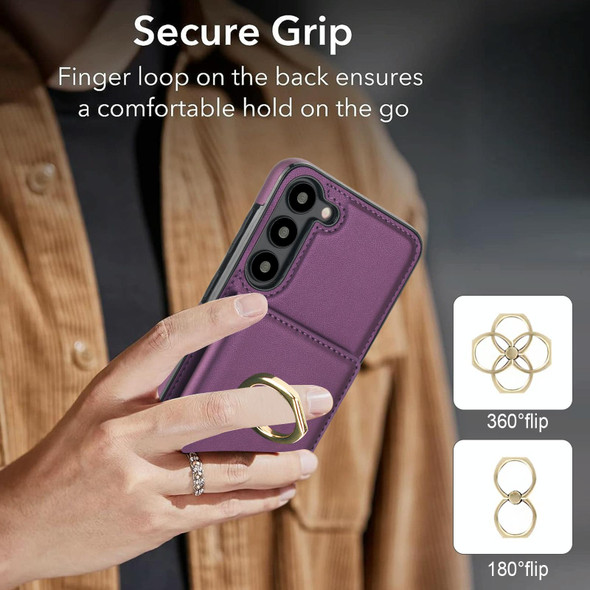 For Samsung Galaxy S22 5G RFID Anti-theft Card Ring Holder Phone Case(Dark Purple)