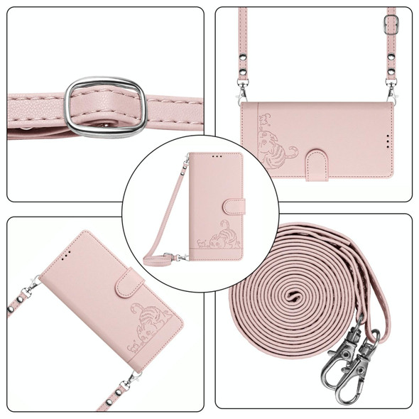 For Google Pixel 7 Pro 5G Cat Rat Embossed Pattern RFID Leather Phone Case with Lanyard(Pink)