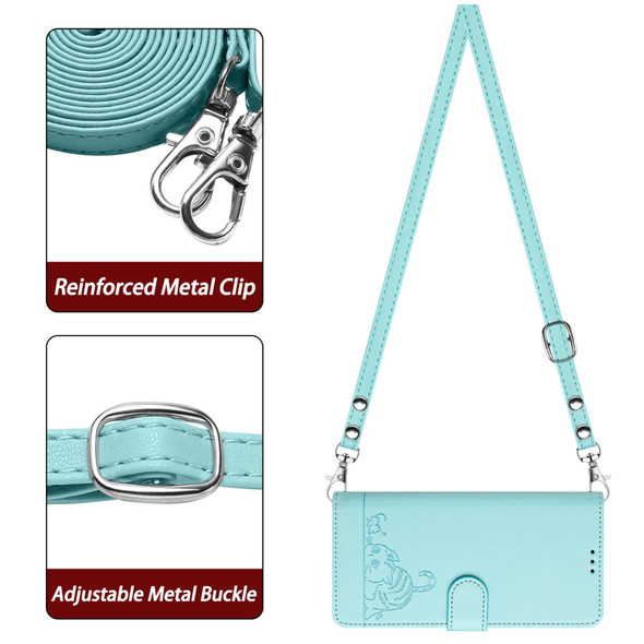 For OPPO A60 4G Global Cat Rat Embossed Pattern RFID Leather Phone Case with Lanyard(Mint Green)
