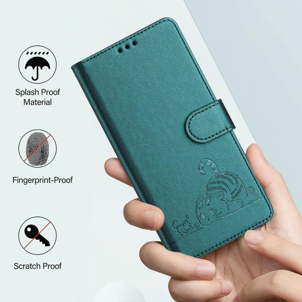 For OPPO A38 4G / A18 4G Global Cat Rat Embossed Pattern RFID Leather Phone Case with Lanyard(Peacock Green)
