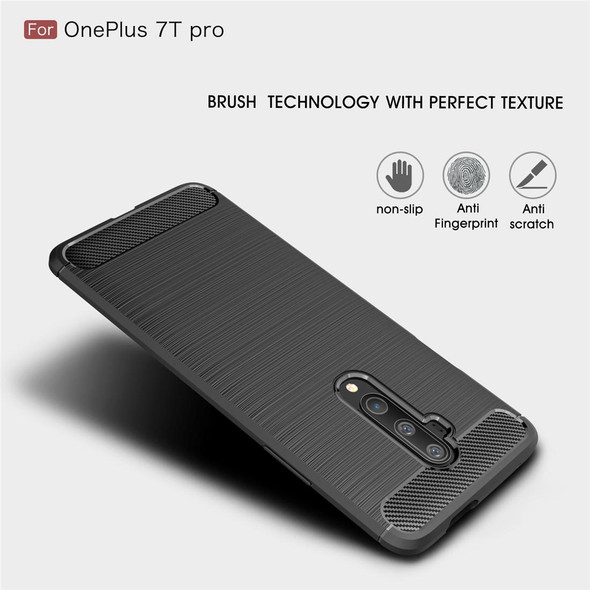 Oneplus 7T Pro Brushed Texture Carbon Fiber TPU Case(Black)