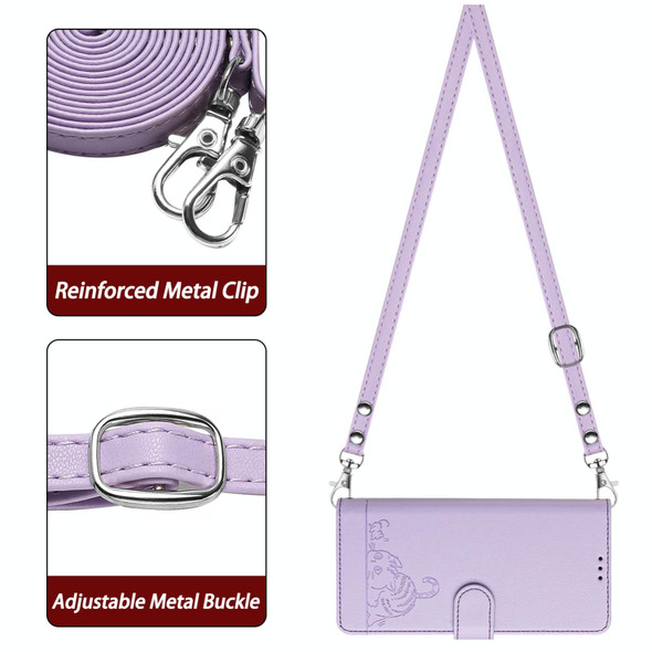 For Samsung Galaxy S20 Ultra Cat Rat Embossed Pattern RFID Leather Phone Case with Lanyard(Purple)