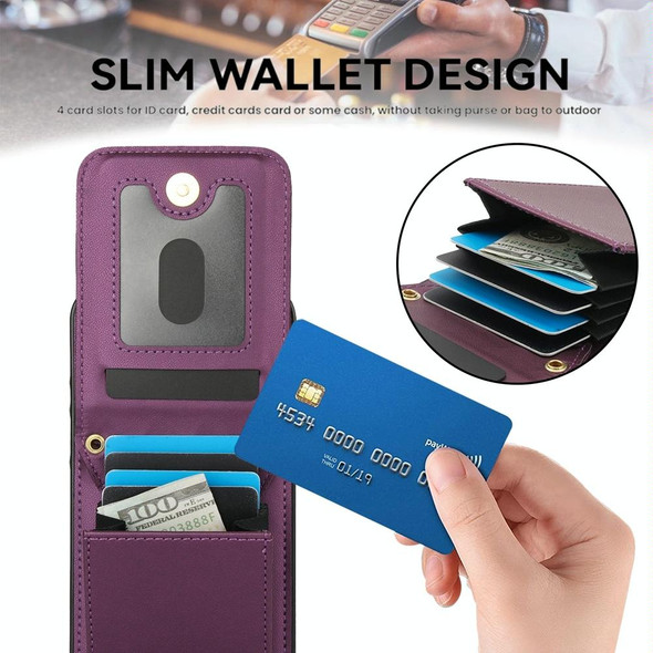 For Samsung Galaxy A55 5G YM015 Crossbody Rhombic Card Bag RFID Phone Case(Dark Purple)