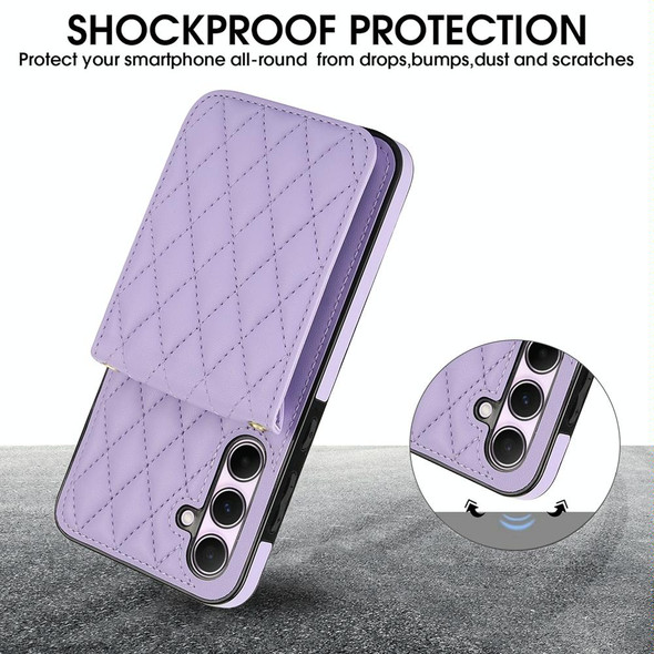 For Samsung Galaxy A55 5G YM015 Crossbody Rhombic Card Bag RFID Phone Case(Light Purple)