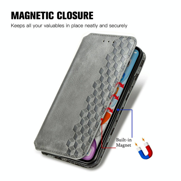 For  Realme 12+ Cubic Grid Pressed Magnetic Leather Phone Case(Grey)