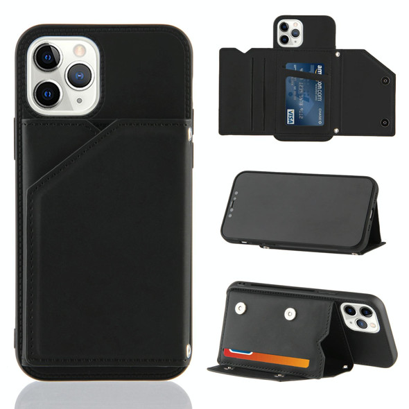 Skin Feel PU + TPU + PC Back Cover Shockproof Case with Card Slots & Holder & Photo Frame - iPhone 11 Pro Max(Black)