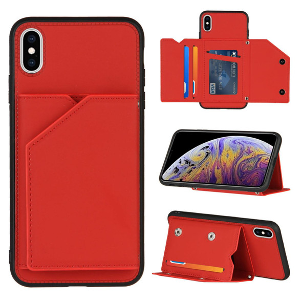 Skin Feel PU + TPU + PC Back Cover Shockproof Case with Card Slots & Holder & Photo Frame - iPhone XS Max(Red)