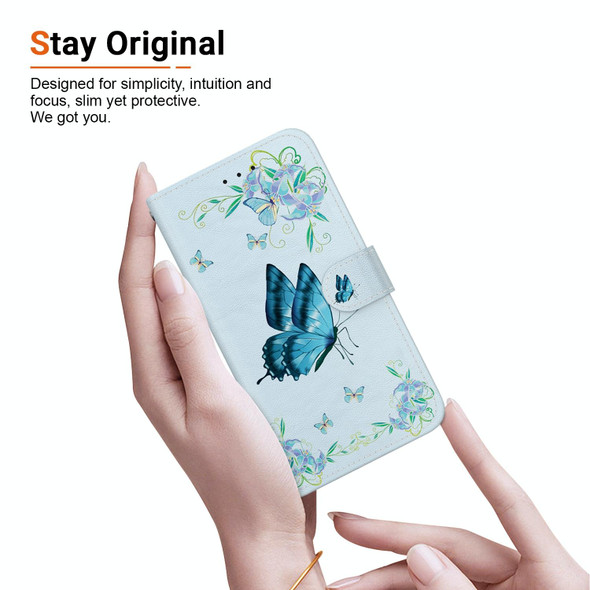 For Samsung Galaxy M15/F15 Crystal Texture Colored Drawing Leather Phone Case(Blue Pansies)