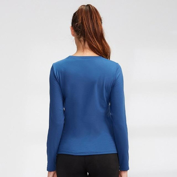 Fall And Winter Plus Velvet Quick-drying Stretch Yoga Long-sleeved Shirt for Ladies (Color:Sea Blue Size:L)