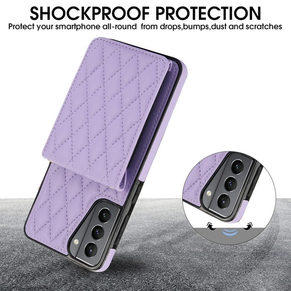 For Samsung Galaxy S21+ 5G YM015 Crossbody Rhombic Card Bag RFID Phone Case(Light Purple)