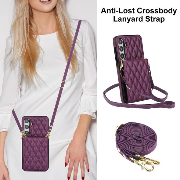 For Samsung Galaxy S24+ 5G YM015 Crossbody Rhombic Card Bag RFID Phone Case(Dark Purple)