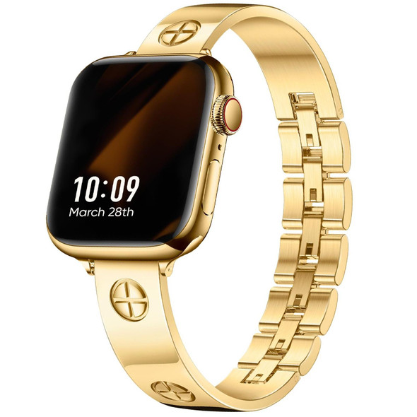 For Apple Watch SE 2023 44mm Cross Bracelet Stainless Steel Watch Band(Gold)