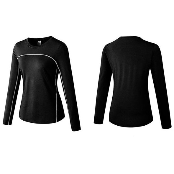 Fall And Winter Plus Velvet Quick-drying Stretch Yoga Long-sleeved Shirt for Ladies (Color:Black And Gray Lines Size:XL)