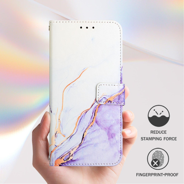 For Motorola Edge 30 Neo PT003 Marble Pattern Flip Leather Phone Case(White Purple)