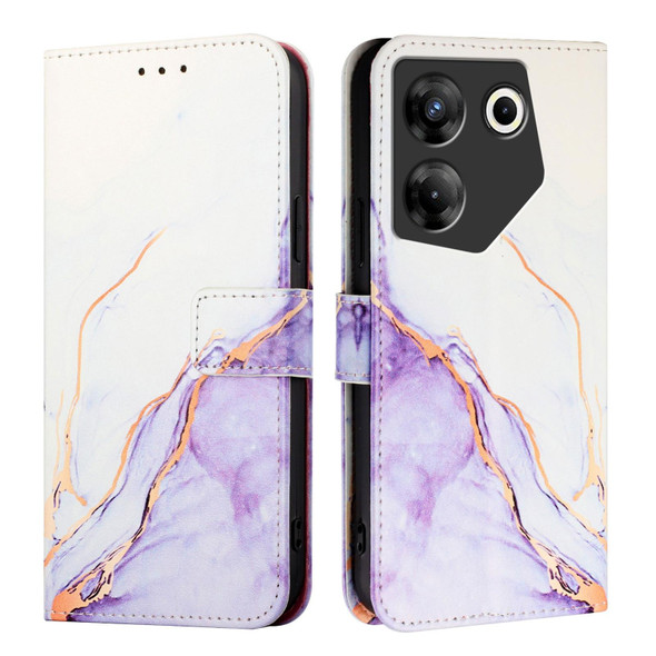 For Tecno Camon 20 Pro 5G PT003 Marble Pattern Flip Leather Phone Case(White Purple)