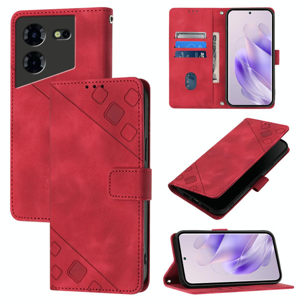 For Tecno Pova 5 Pro 5G Skin Feel Embossed Leather Phone Case(Red)