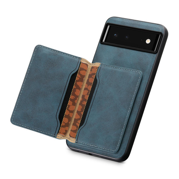 For Google Pixel 6 Denior D13 Retro Texture Leather MagSafe Card Bag Phone Case(Blue)