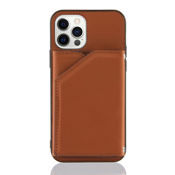 Skin Feel PU + TPU + PC Back Cover Shockproof Case with Card Slots & Holder & Photo Frame - iPhone 12 Pro Max(Brown)