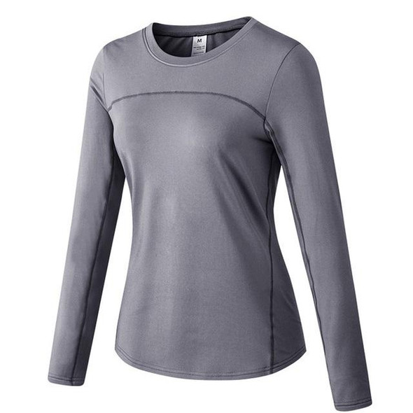 Fall And Winter Plus Velvet Quick-drying Stretch Yoga Long-sleeved Shirt for Ladies (Color:Grey Size:L)