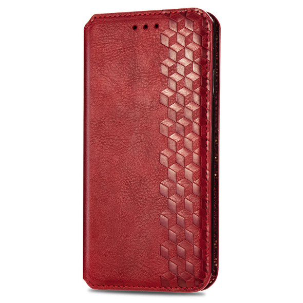 For ZTE Blade A34  Cubic Grid Pressed Magnetic Leather Phone Case(Red)