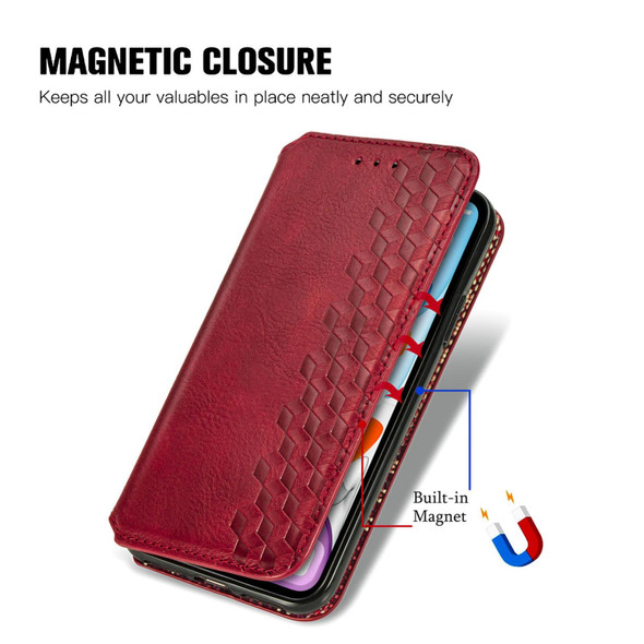 For ZTE Blade A34  Cubic Grid Pressed Magnetic Leather Phone Case(Red)