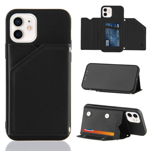 Skin Feel PU + TPU + PC Back Cover Shockproof Case with Card Slots & Holder & Photo Frame - iPhone 12 mini(Black)