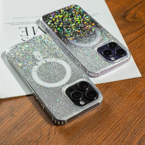 For iPhone 14 Gradient Glitter Starry MagSafe Phone Case(Gradient Green)