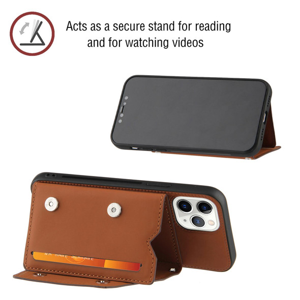 Skin Feel PU + TPU + PC Back Cover Shockproof Case with Card Slots & Holder & Photo Frame - iPhone 11 Pro Max(Brown)