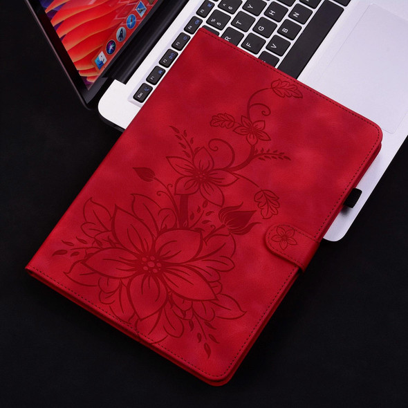 For iPad Pro 11 2022 / Air 10.9 2022 Lily Embossed Leather Smart Tablet Case(Red)