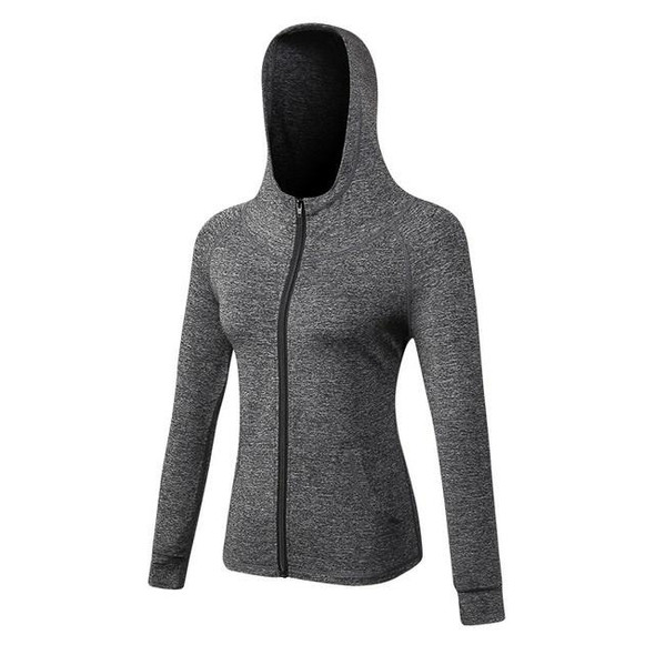 Autumn And Winter Zipper Long-sleeved Hooded Sports Jacket - Ladies (Color:Hemp Gray Size:XXL)