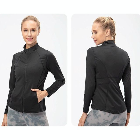 Autumn And Winter Zipper Long-sleeved Sports Jacket for Ladies (Color:Black Size:M)