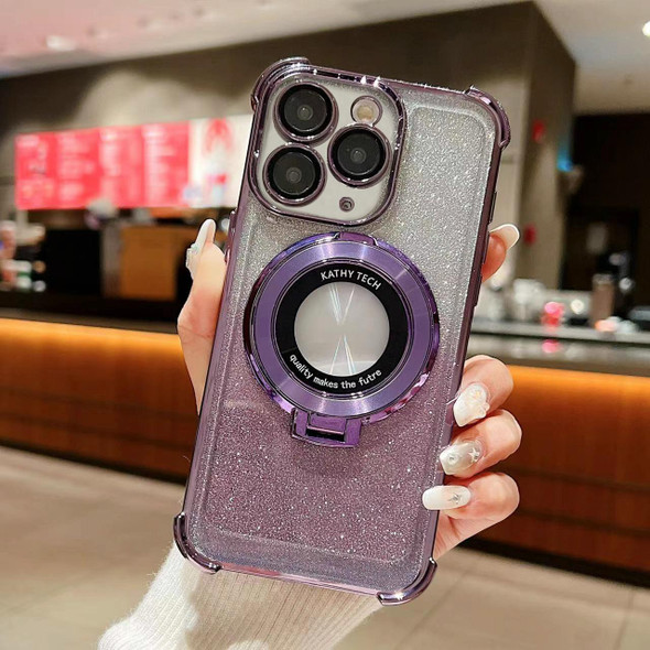 For iPhone 11 Pro Max Invisible Holder Gradient Glitter Magsafe Phone Case(Dark Night Purple)