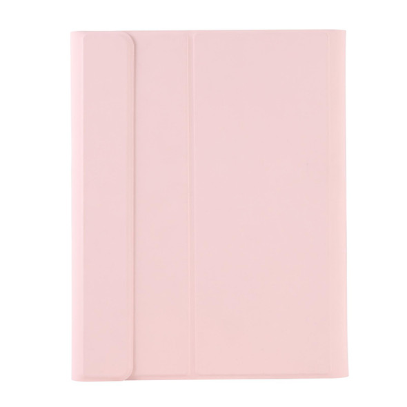 A07B-A Lambskin Texture Square Keycap Bluetooth Keyboard Leatherette Case with Touch Control - iPad 9.7 2018 & 2017 / Pro 9.7 inch / Air 2(Pink)