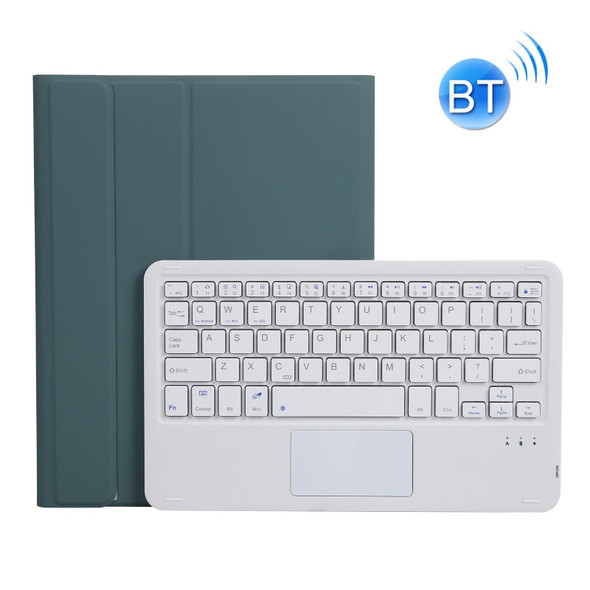 A07B-A Lambskin Texture Square Keycap Bluetooth Keyboard Leatherette Case with Touch Control - iPad 9.7 2018 & 2017 / Pro 9.7 inch / Air 2(Dark Green)