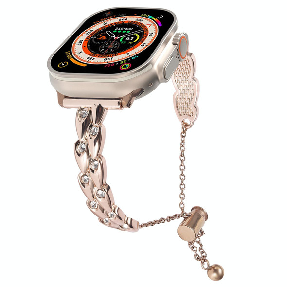For Apple Watch Ultra 2 49mm Rhinestone Peacock Metal Bracelet Watch Band(Rose Gold)