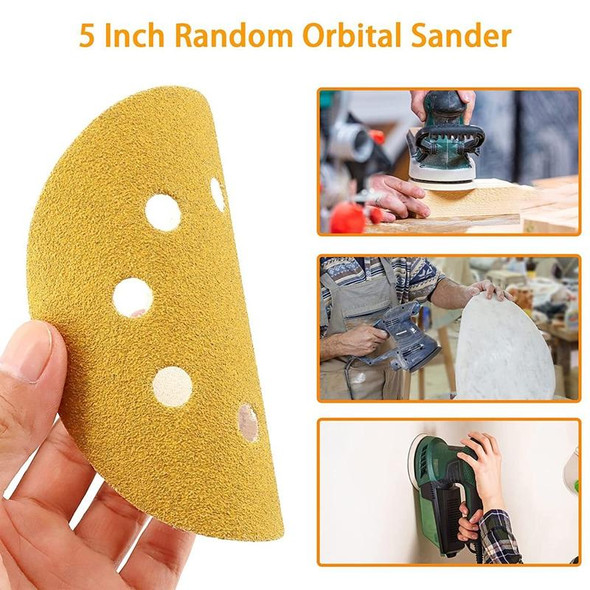 100pcs / Box 5 Inch 8 Holes Round Disc Sanding Sandpaper 125mm Yellow Sand Flocking Sheet, Grit: P120